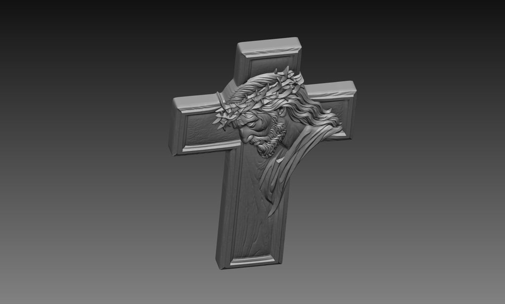 Jesus Christ Portrait Crown of Thorns Cross 3D Relief STL File, Religious Christian CNC Carving Digital Download