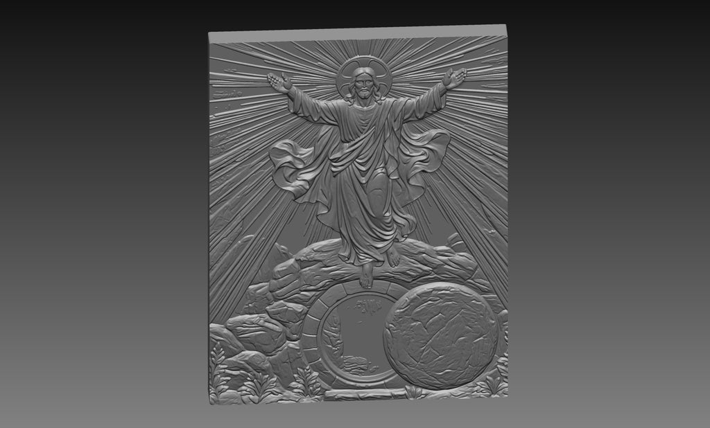 Jesus Rising Tomb 3D Relief STL File, Christian CNC Carving Digital Download