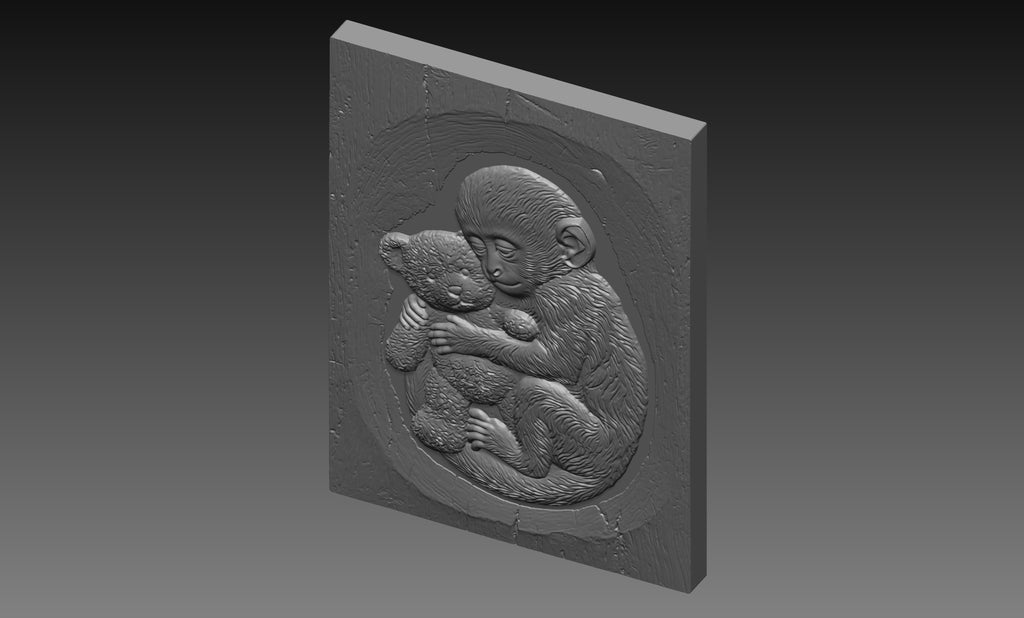 Baby Monkey Teddy Bear 3D Relief STL File, Cute CNC Carving Digital Download