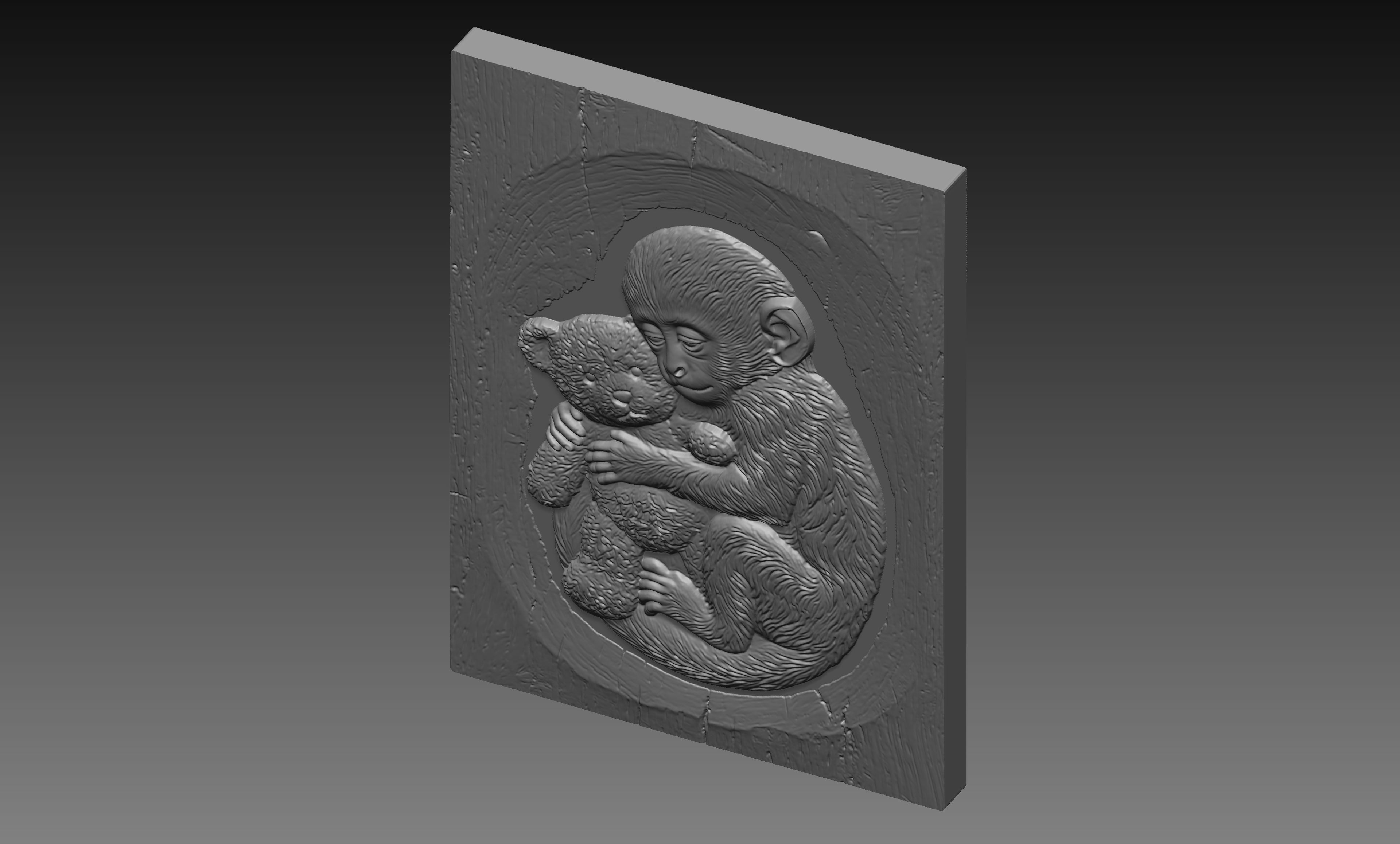 Baby Monkey Teddy Bear 3D Relief STL File, Cute CNC Carving Digital Download