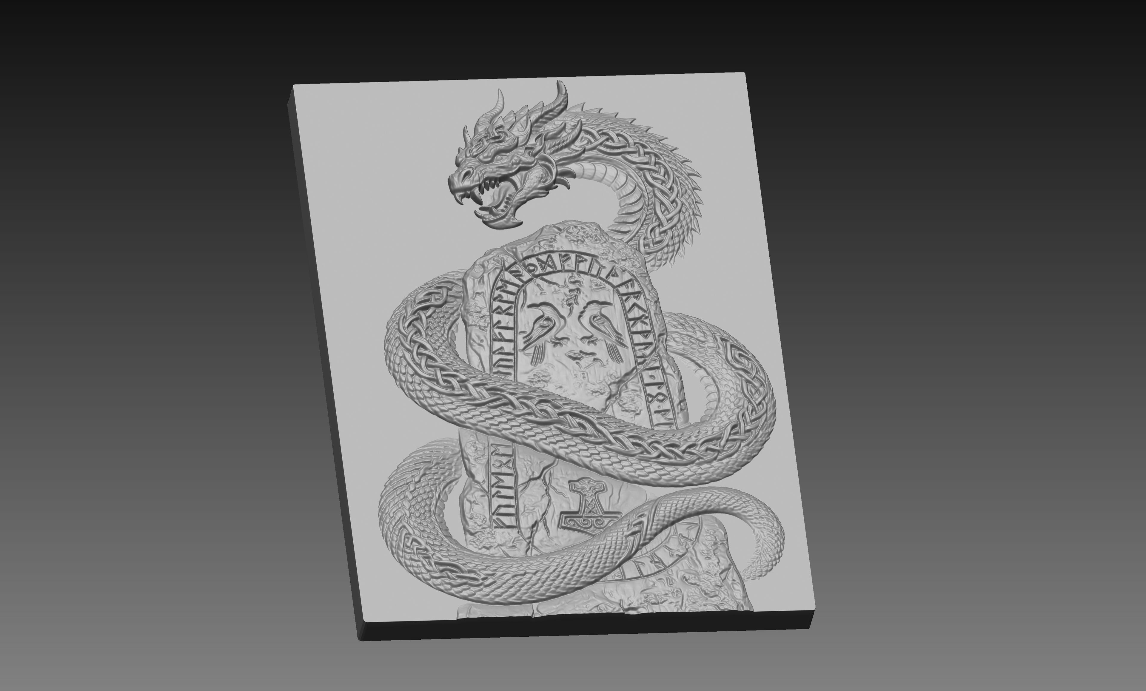 Norse Serpent Rune 3D Relief STL File, Viking Mythology CNC Carving Digital Download