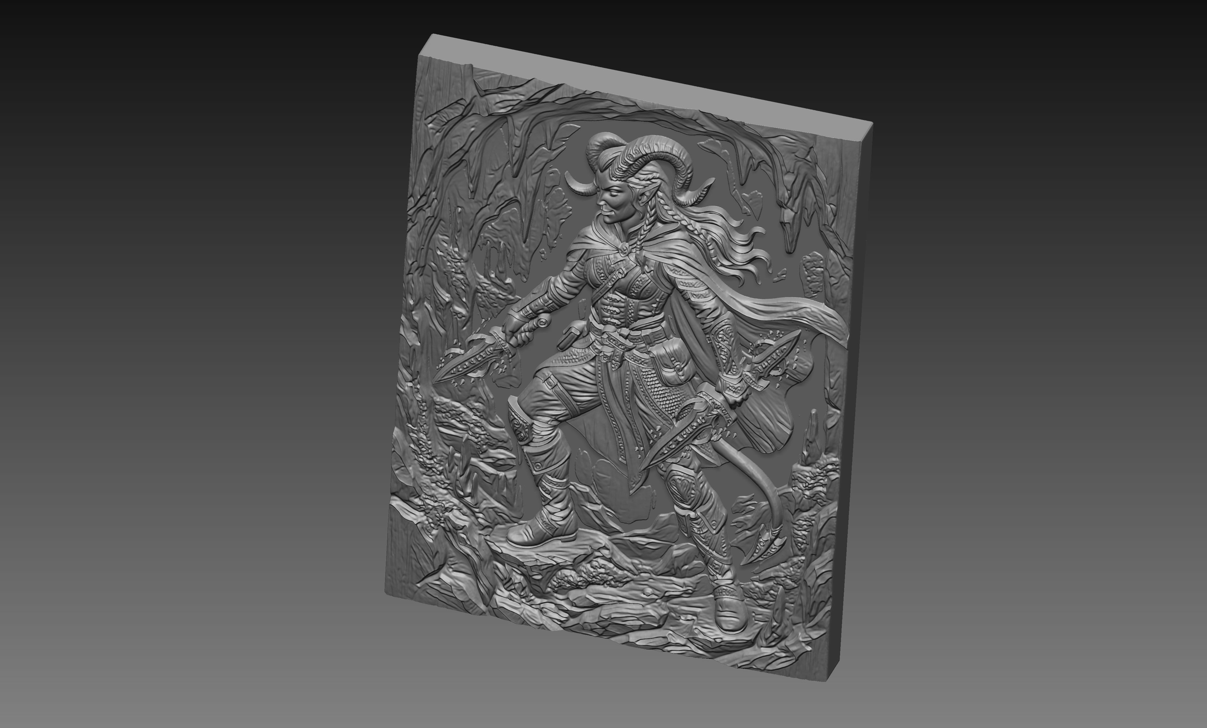 Tiefling Rogue Assassin 3D Relief STL File, DND Fantasy CNC Carving Digital Download