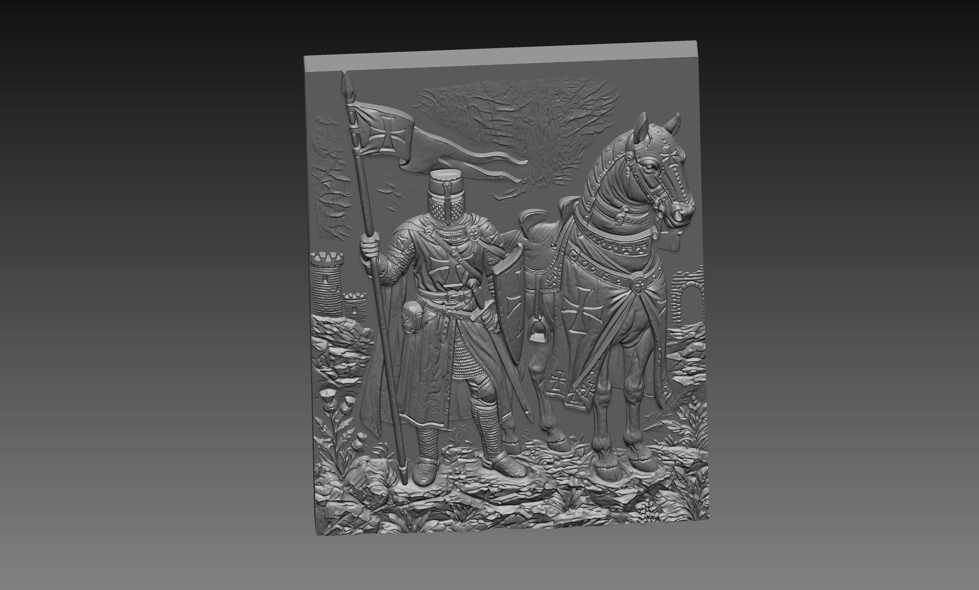 Crusader Knight Horse 3D Relief STL File, Holy Warrior Medieval Christian CNC Carving Digital Download