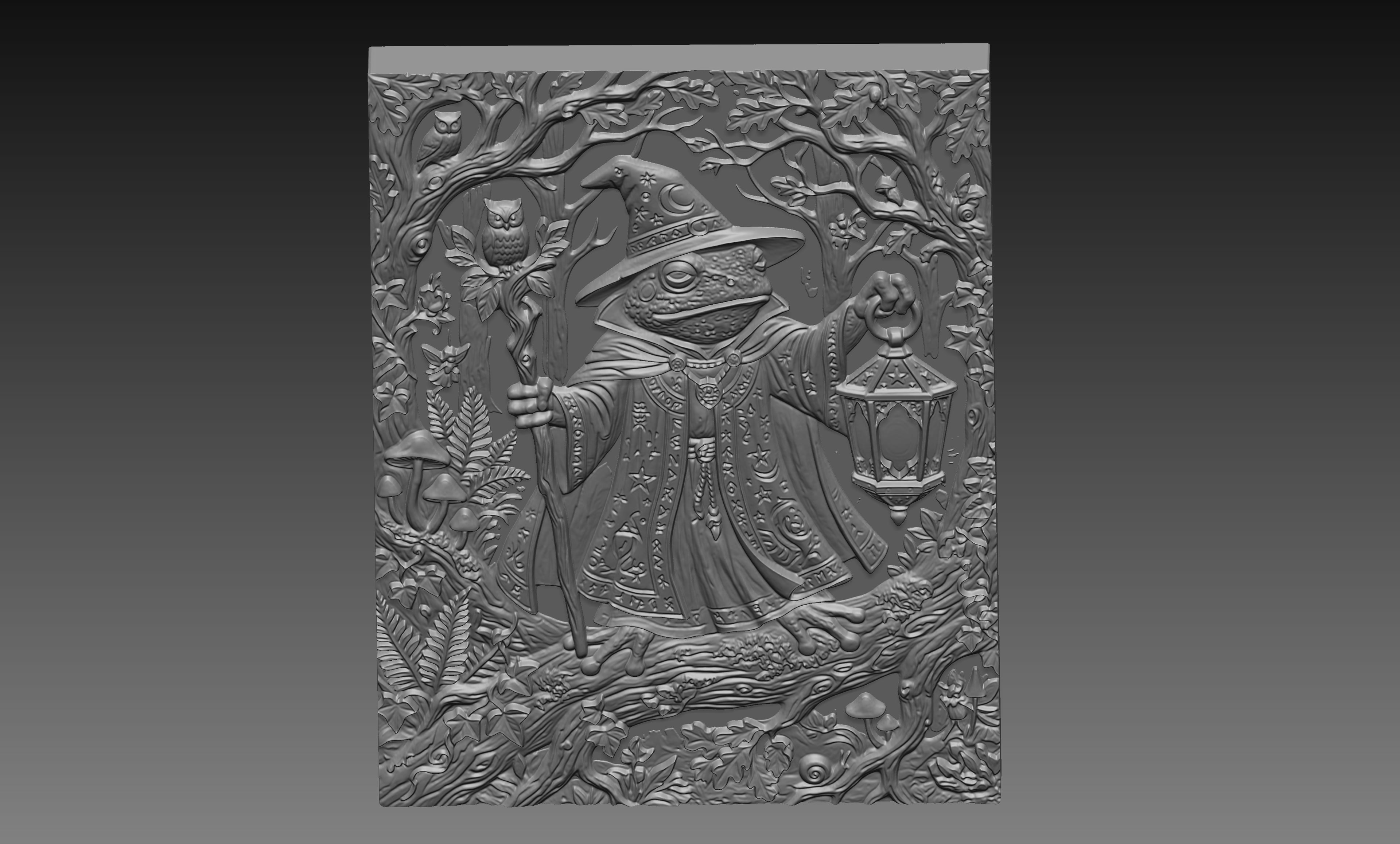 DND Frog Wizard Lantern 3D Relief STL File, Fantasy Tabletop CNC Carving Gaming Decor Digital Download