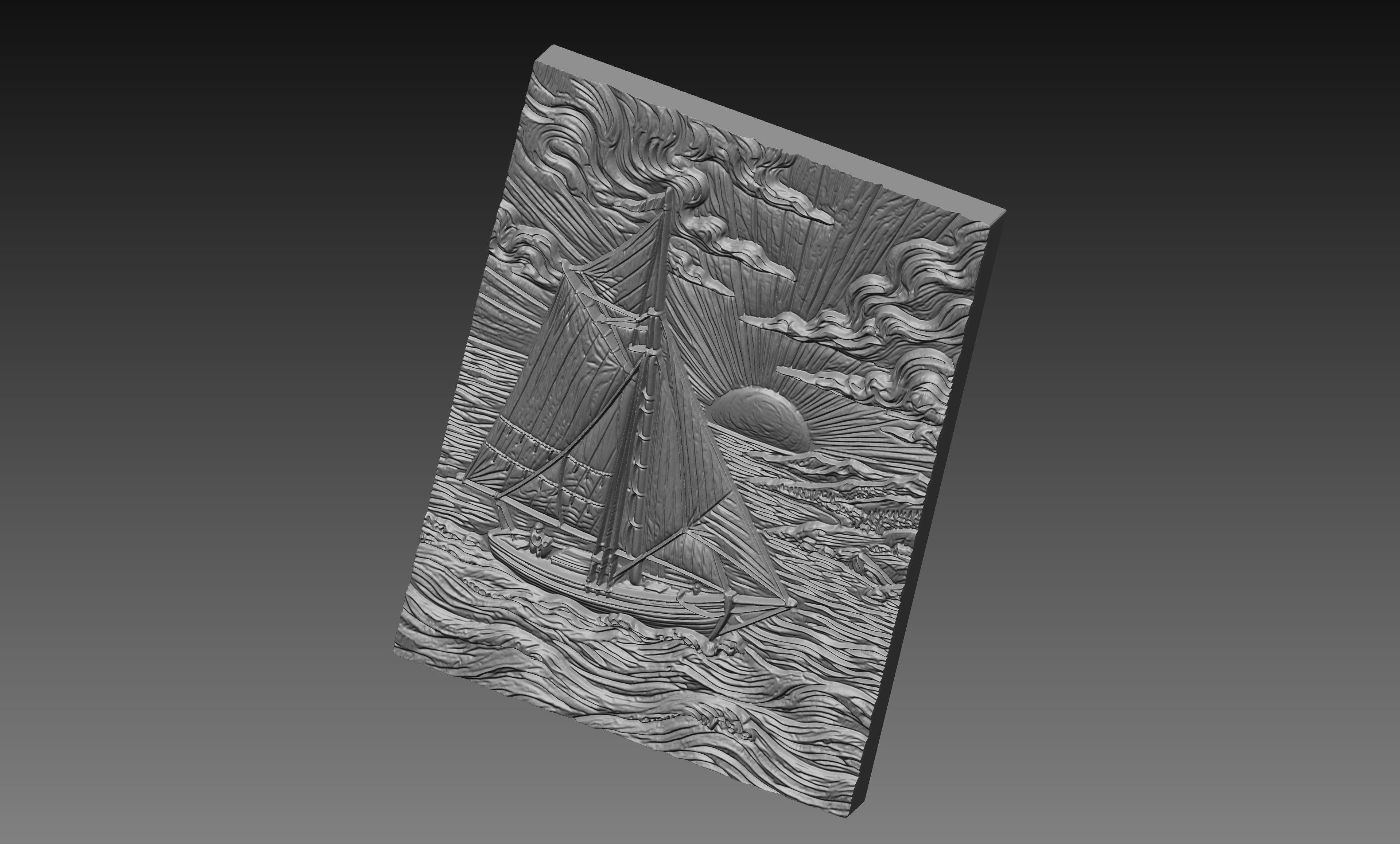 Sailboat Ocean Sunset 3D Relief STL File, Nautical CNC Carving Digital Download