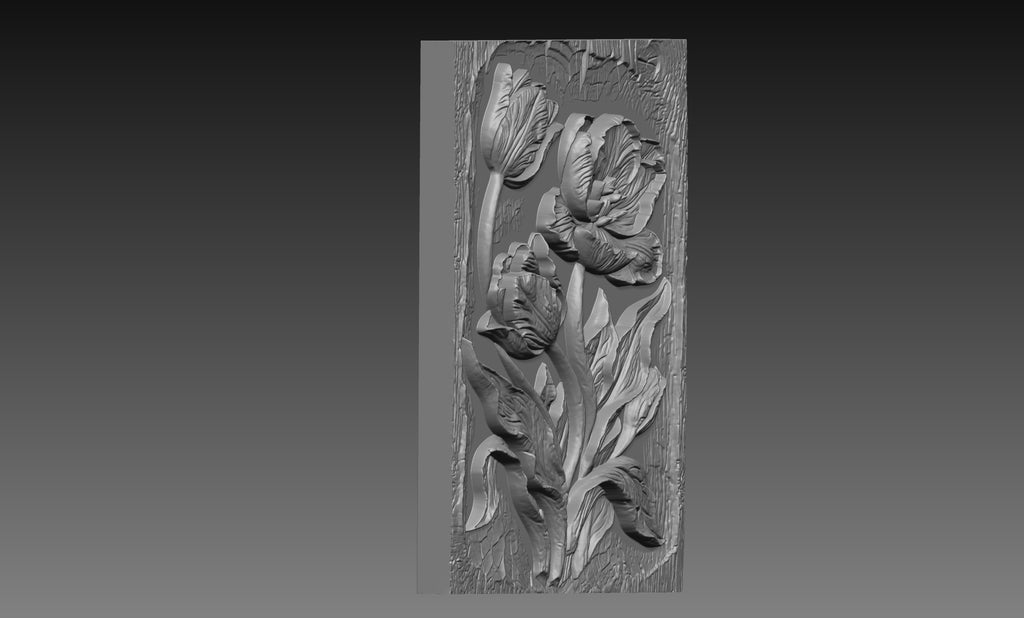 Tulip Flowers 3D Relief STL File, Floral CNC Carving Model, Botanical Wall Art Panel, Spring Decor, Router Engraving 3D Print