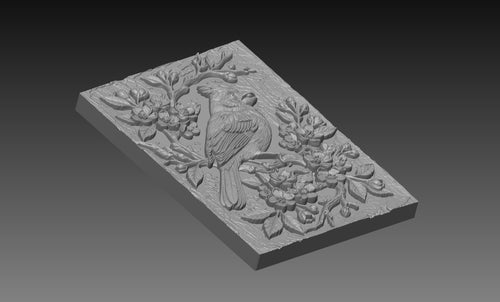 Cardinal Cherry Blossom 3D Relief STL File, Bird CNC Carving Digital Download