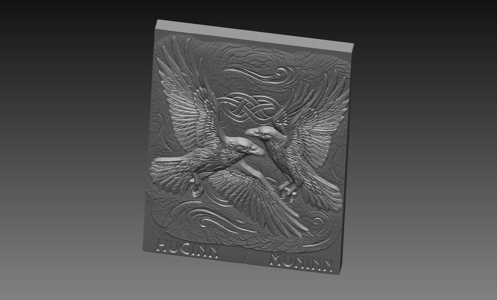 Huginn Muninn Ravens 3D Relief STL File, Norse Viking CNC Carving Digital Download