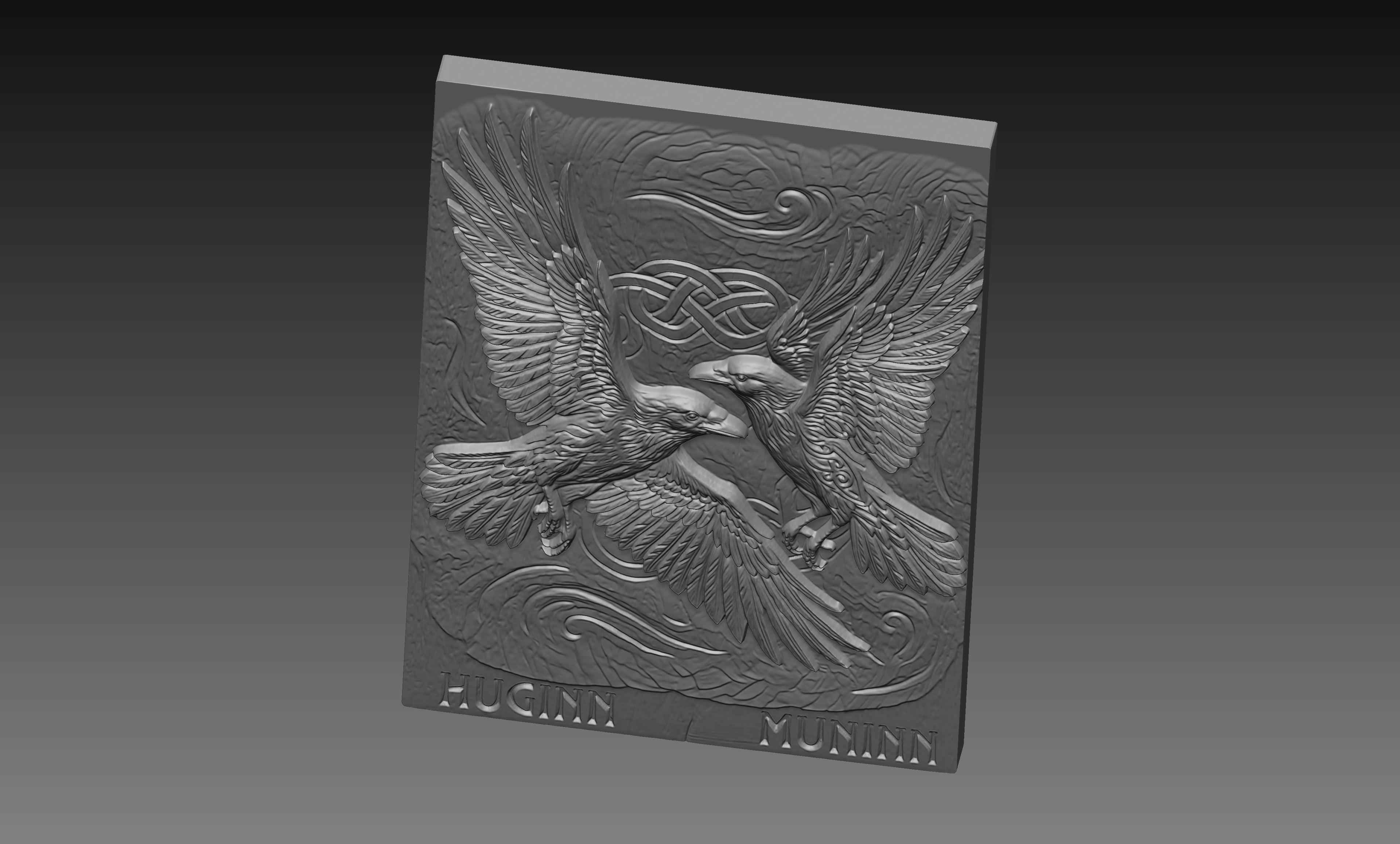 Huginn Muninn Ravens 3D Relief STL File, Norse Viking CNC Carving Digital Download