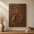 Two Cats Ocean Sunset 3D Relief STL File, Coastal CNC Carving Digital Download