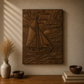 Sailboat Ocean Sunset 3D Relief STL File, Nautical CNC Carving Digital Download