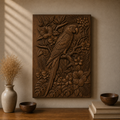 Parrot Tropical Flowers 3D Relief STL File, Exotic CNC Carving Digital Download