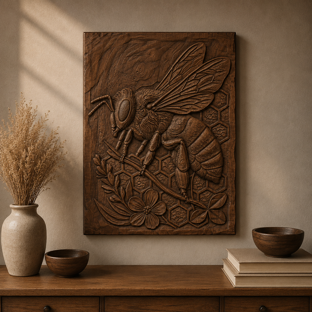 Honey Bee Honeycomb 3D Relief STL File, Nature CNC Carving Digital Download