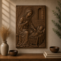 Mother Mary Watching Baby Jesus 3D Relief STL File, Christian CNC Carving Digital Download
