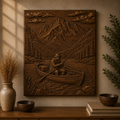 Fisherman Row Boat Lake 3D Relief STL File, Mountain CNC Carving Digital Download