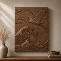 Japanese Great Wave Crane 3D Relief STL File, Asian CNC Carving Digital Download