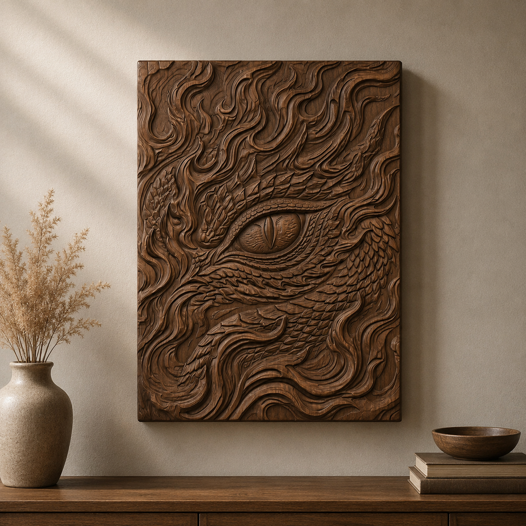 Fire Dragon Eye 3D Relief STL File, Fantasy Creature CNC Carving Digital Download