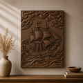 Pirate Ship Ocean Thunder Storm 3D Relief STL File, Nautical CNC Carving Digital Download