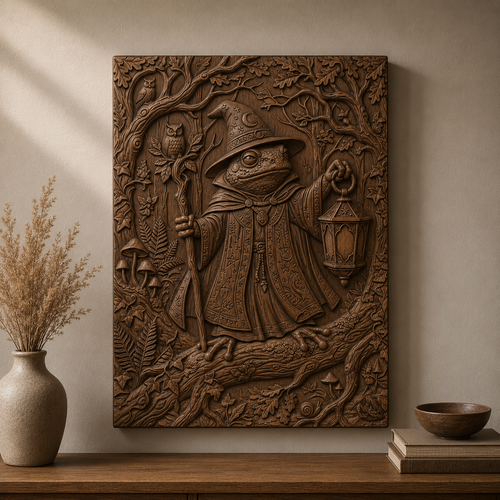 DND Frog Wizard Lantern 3D Relief STL File, Fantasy Tabletop CNC Carving Gaming Decor Digital Download