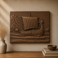 Viking Longboat 3D Relief STL File, Norse Ship CNC Carving Model, Ocean Waves Wall Art Panel, Nordic Decor, Router Engraving 3D Print
