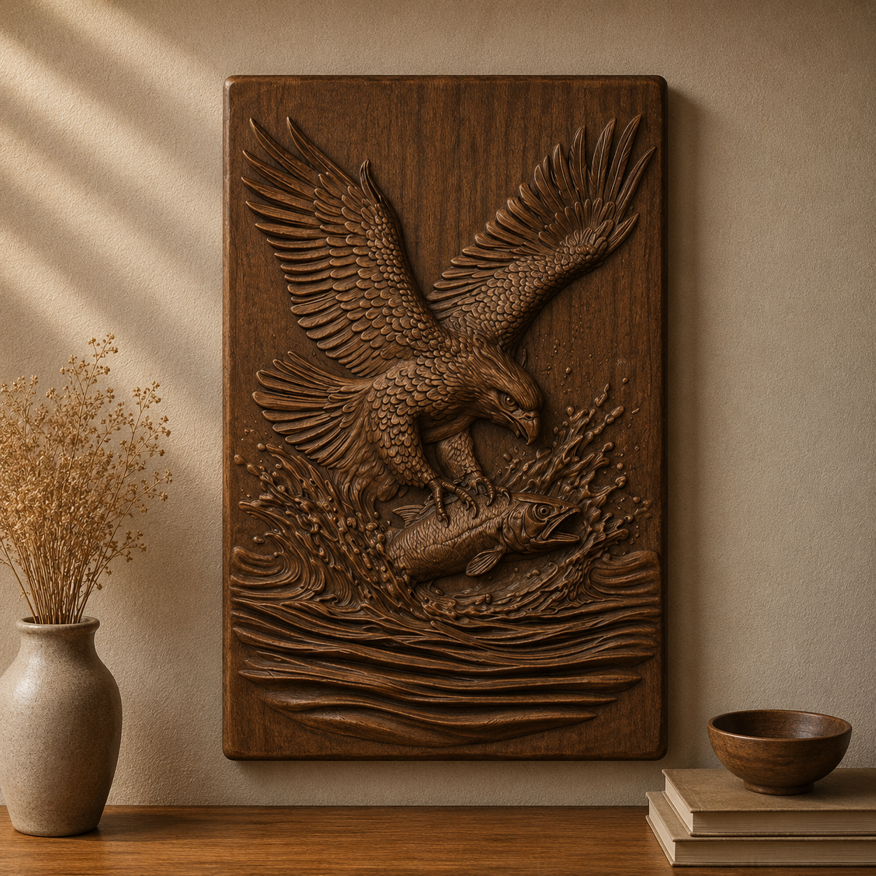 Bald Eagle River Trout 3D Relief STL File, Wildlife CNC Carving Digital Download
