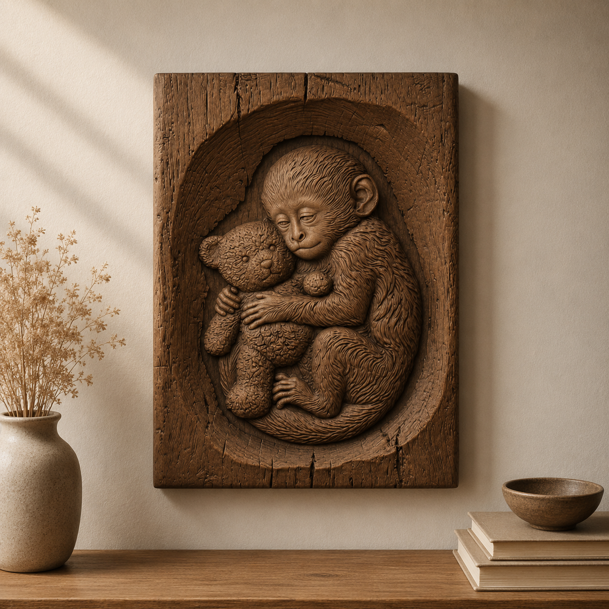 Baby Monkey Teddy Bear 3D Relief STL File, Cute CNC Carving Digital Download