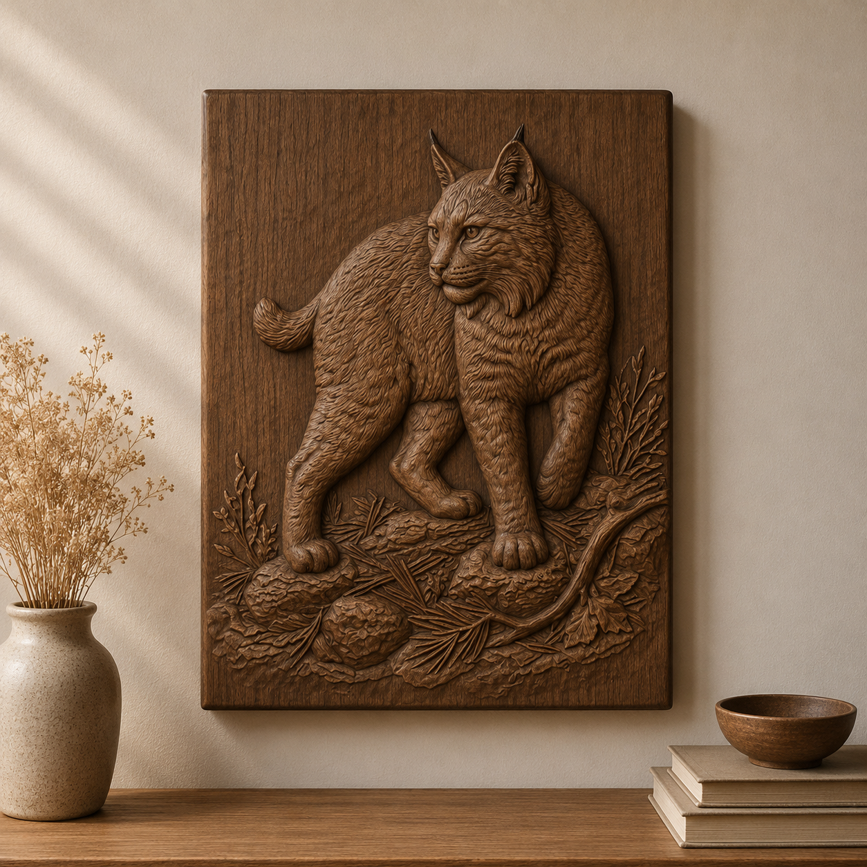Wild Lynx Cat 3D Relief STL File, Wildlife CNC Carving Digital Download
